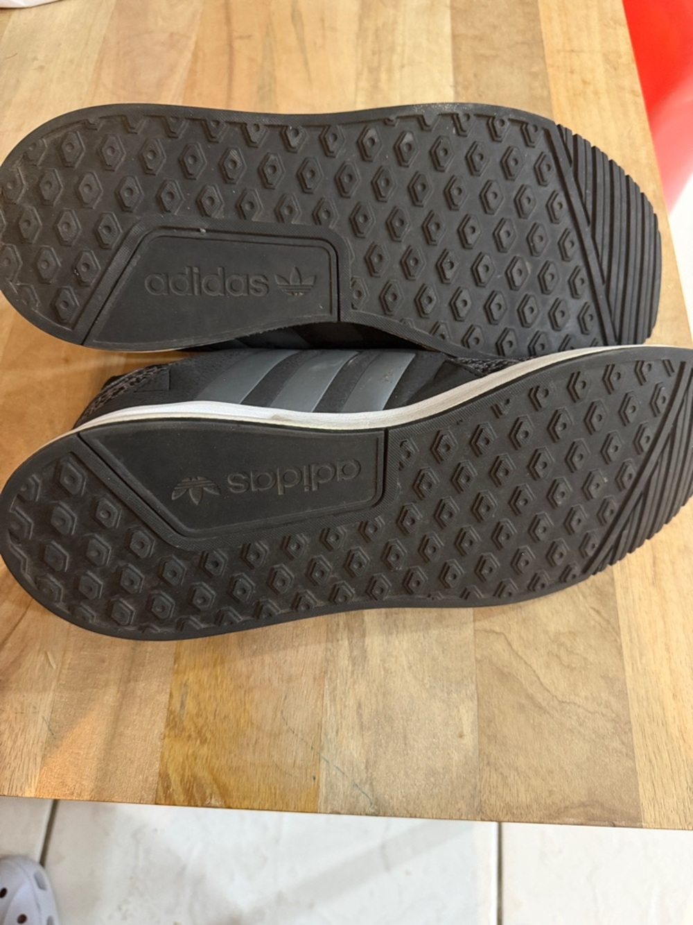 adidas Men's Black/Grey Knit Sneakers with Red Heel Tab - Picture 6 of 8